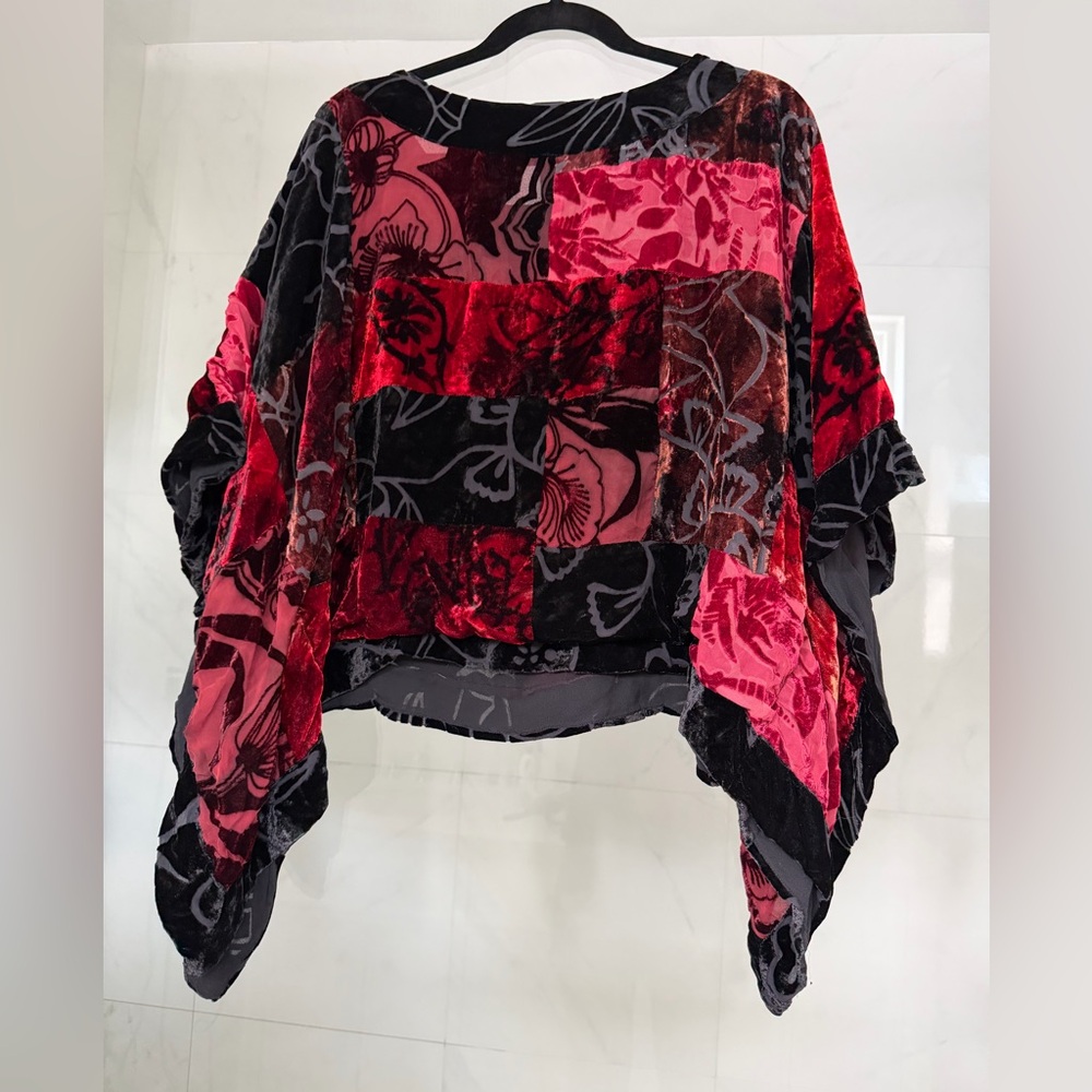 Chico's Velvet Patchwork Tunic in Red and Black